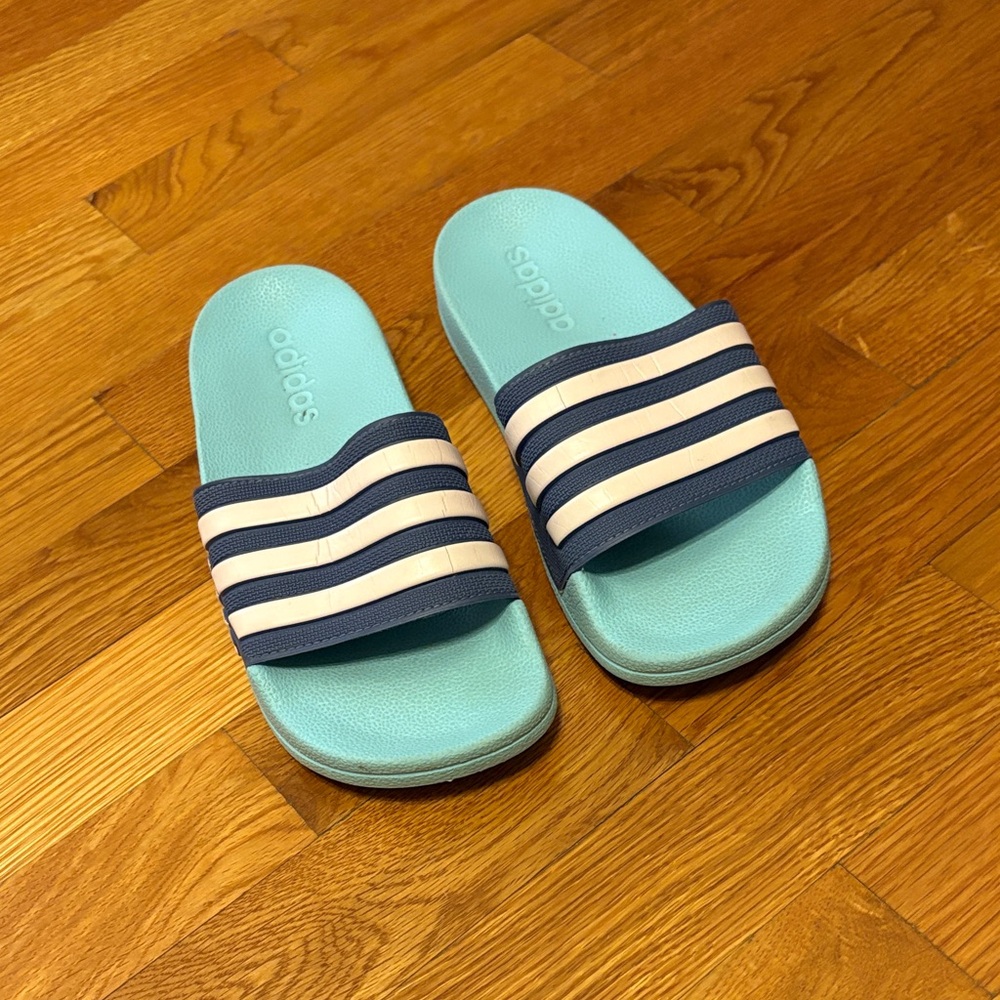 Adidas kids Aqua and Navy Slide Sandals